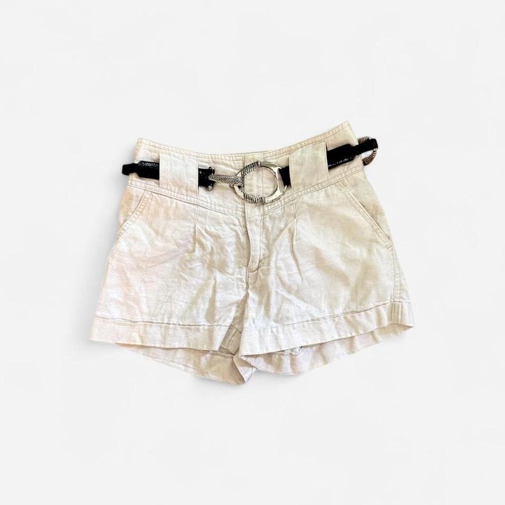 Etam cream 100% linen high rise shorts with belt loops euro summer vintage